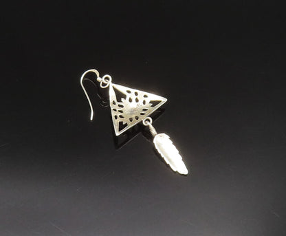 925 Silver  Vintage Open Floral Turquoise Triangle & Feather Earrings  EG11931