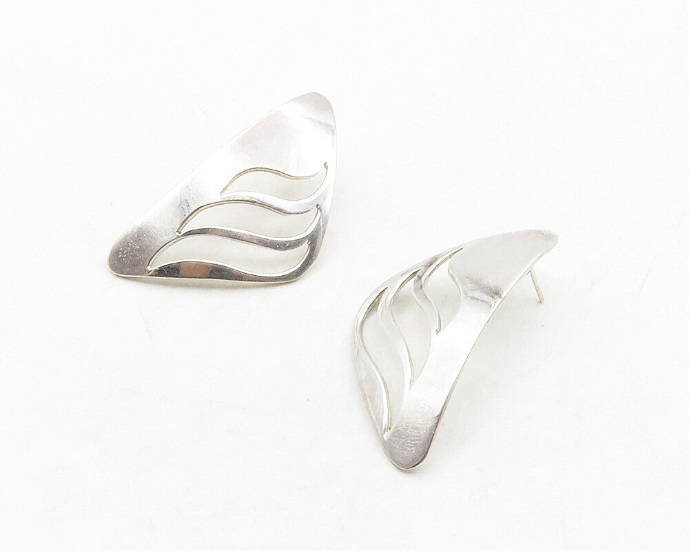 MEXICO 925 Sterling Silver  Vintage Shiny Cutout Design Drop Earrings  EG6872