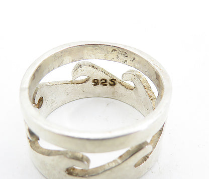 MEXICO 925 Silver  Vintage Cutout Ocean Waves Design Band Ring Sz 7  RG6965
