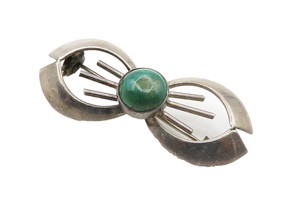 ISRAEL 925 Sterling Silver  Vintage Cabochon Eilat Stone Brooch Pin  BP5668