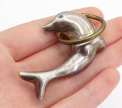 MEXICO 925 Sterling Silver  Vintage 2 Tone Leaping Dolphin Brooch Pin  BP1657