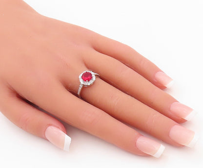 925 Sterling Silver Vintage Ring Round Red Halo White CZ Frame  Sz 7  RG30262