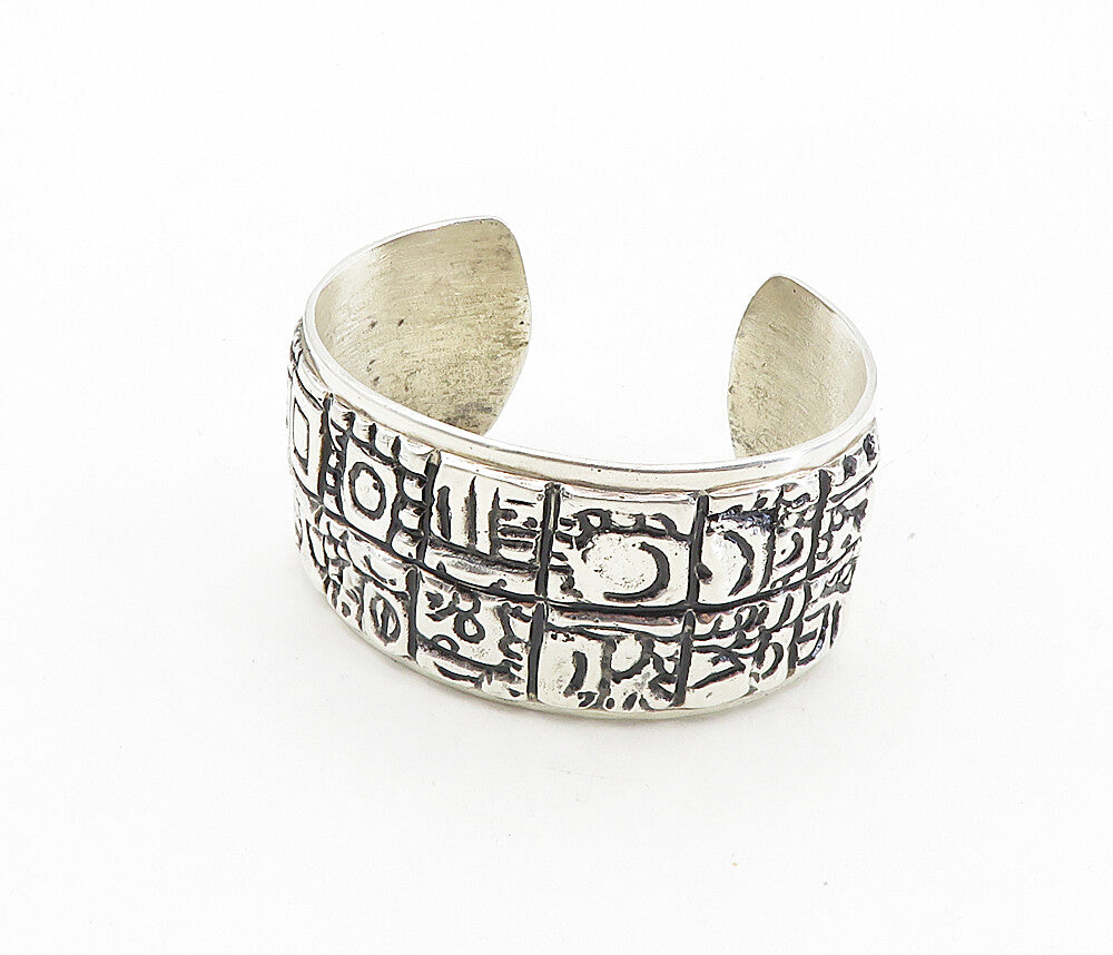 925 Sterling Silver  Vintage Antique Chiseled Pattern Cuff Bracelet  BT3965