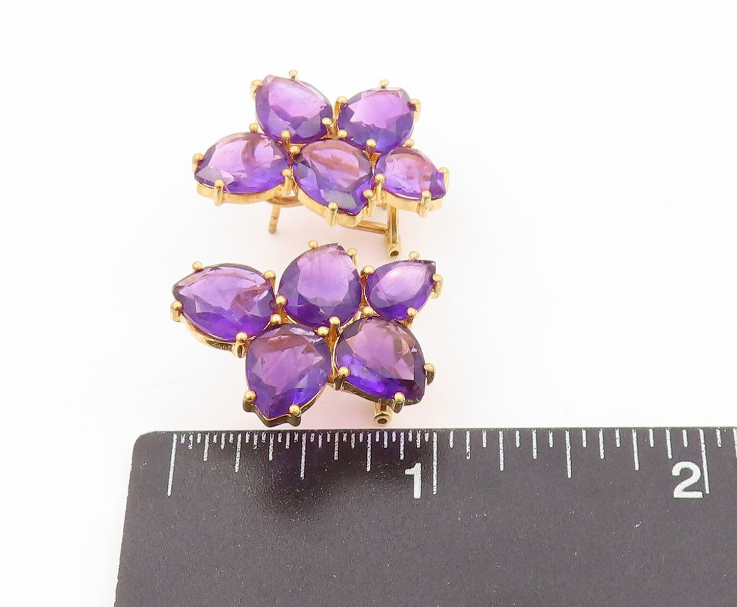 925 Sterling Silver Vintage Earrings Gold Plated Drop Cut Amethyst  EG13384