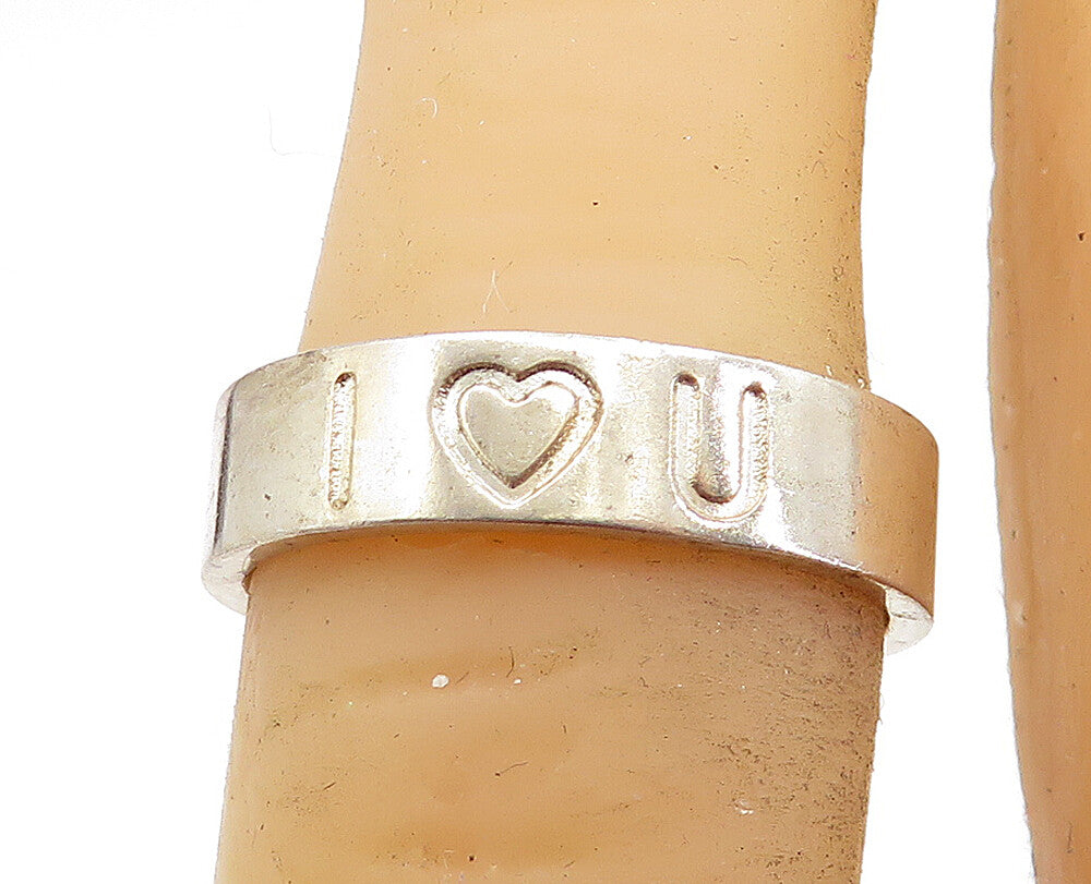 925 Sterling Silver  Vintage I Love You Stamped Round Band Ring Sz 6  RG7503