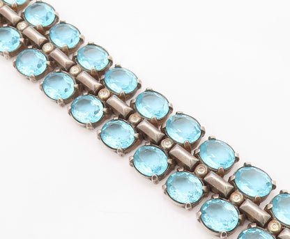 925 Sterling Silver Vintage Bracelet TRIFARI Blue Topaz & Sapphire Link  BT12112