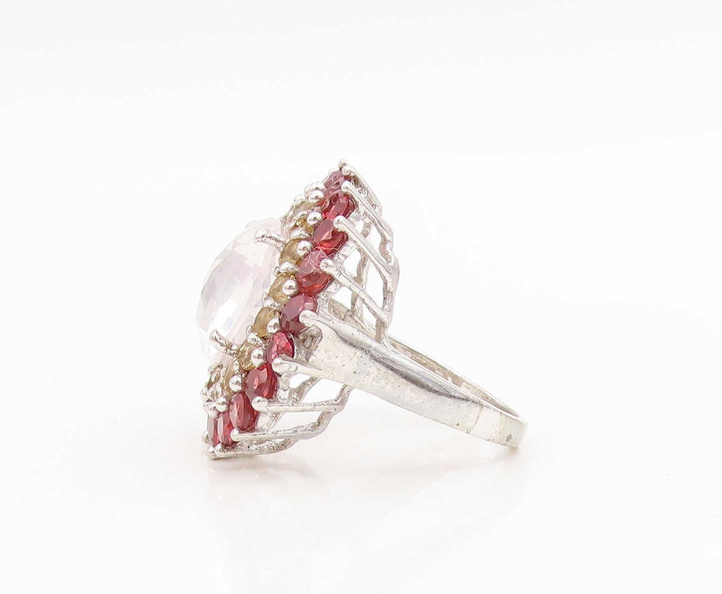 925 Sterling Silver Vintage Ring Multi Gemstone Floral Cluster Band Sz 6 RG35021
