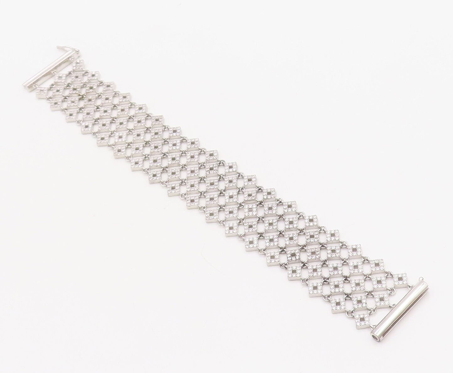 925 Sterling Silver Vintage Bracelet Large Square Net Effect CZ Inlay  BT10750