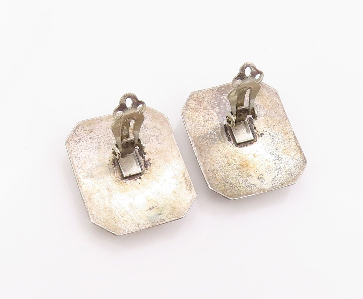 925 Sterling Silver Vintage Earrings Oval Pink Mother Of Pearls Inlay  EG13351