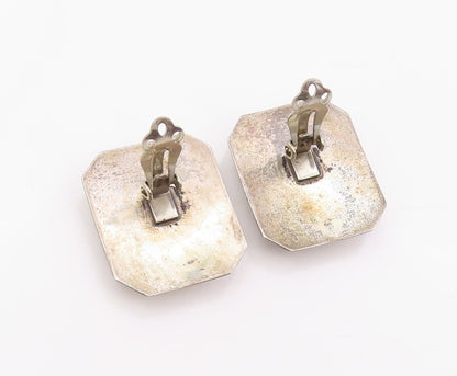 925 Sterling Silver Vintage Earrings Oval Pink Mother Of Pearls Inlay  EG13351