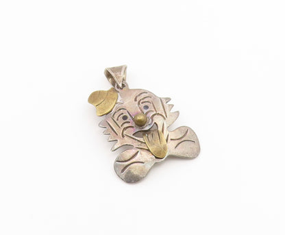 925 Sterling Silver Vintage Pendant MEXICO Two Tone Clown Face Cutout  PT26630