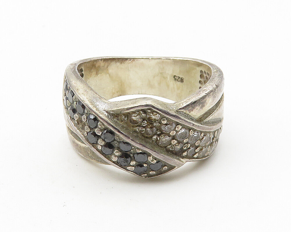 925 Sterling Silver  Vintage Hematite & Topaz Split Band Ring Sz 7  RG10534
