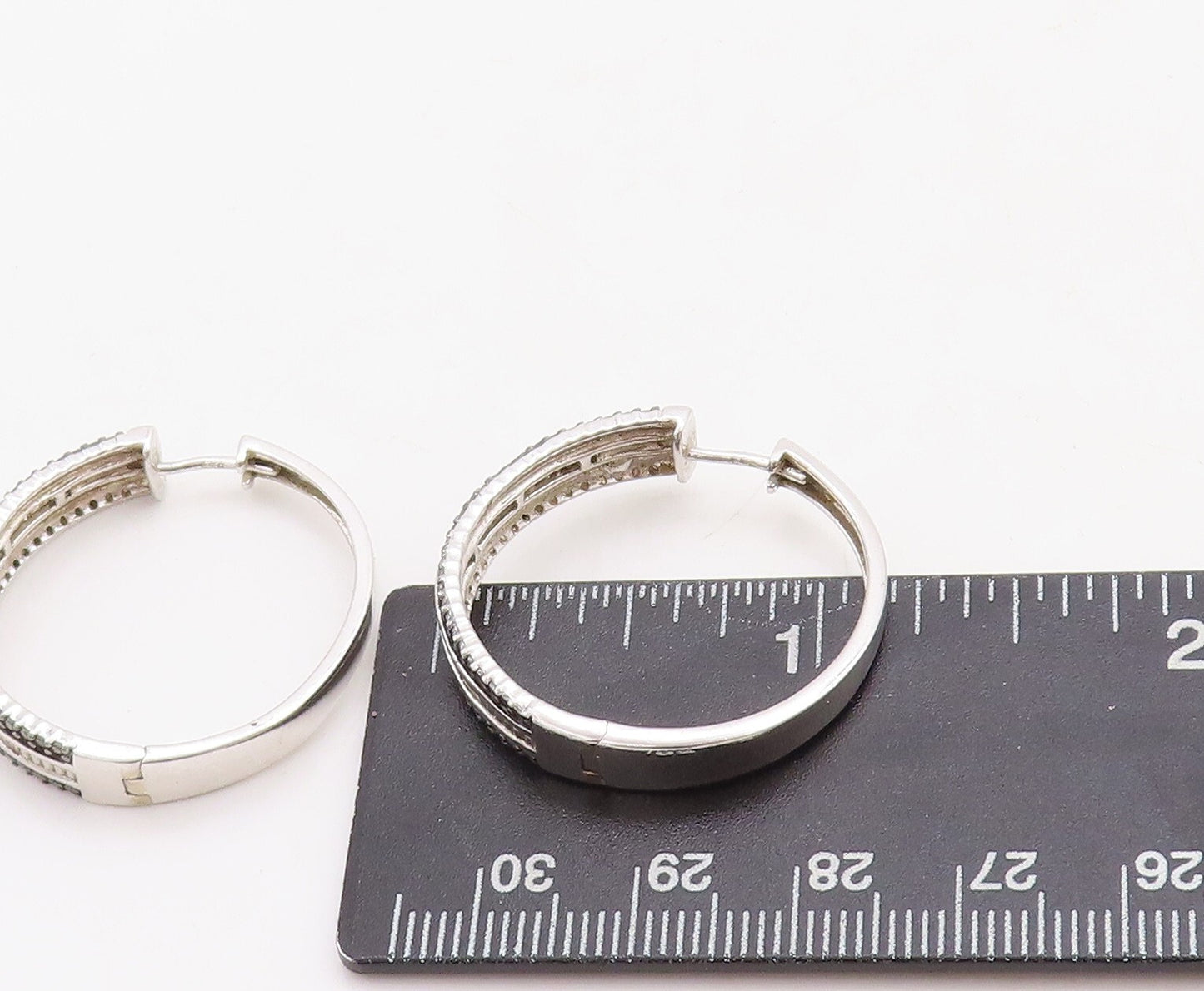 925 Sterling Silver Vintage Earrings Black & White Diamonds Hoops  EG13291