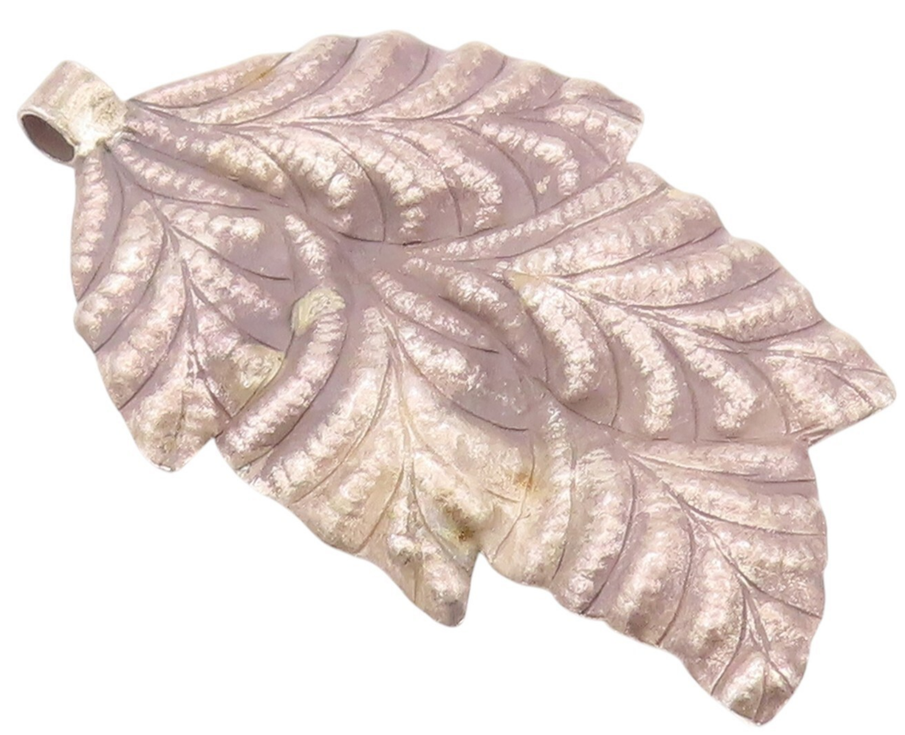 925 Sterling Silver Vintage Pendant Dark Tone Carved Large  Leaf PT23982
