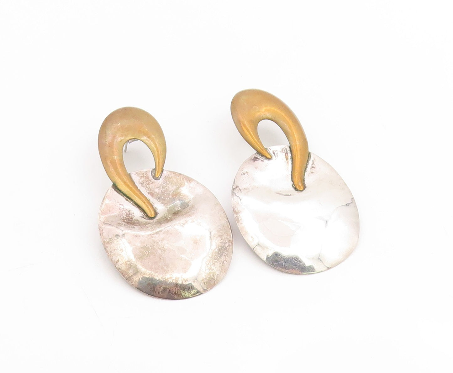 925 Sterling Silver Vintage Earrings LOUIS BOOTH Two Tome Hammered Disc  EG14310