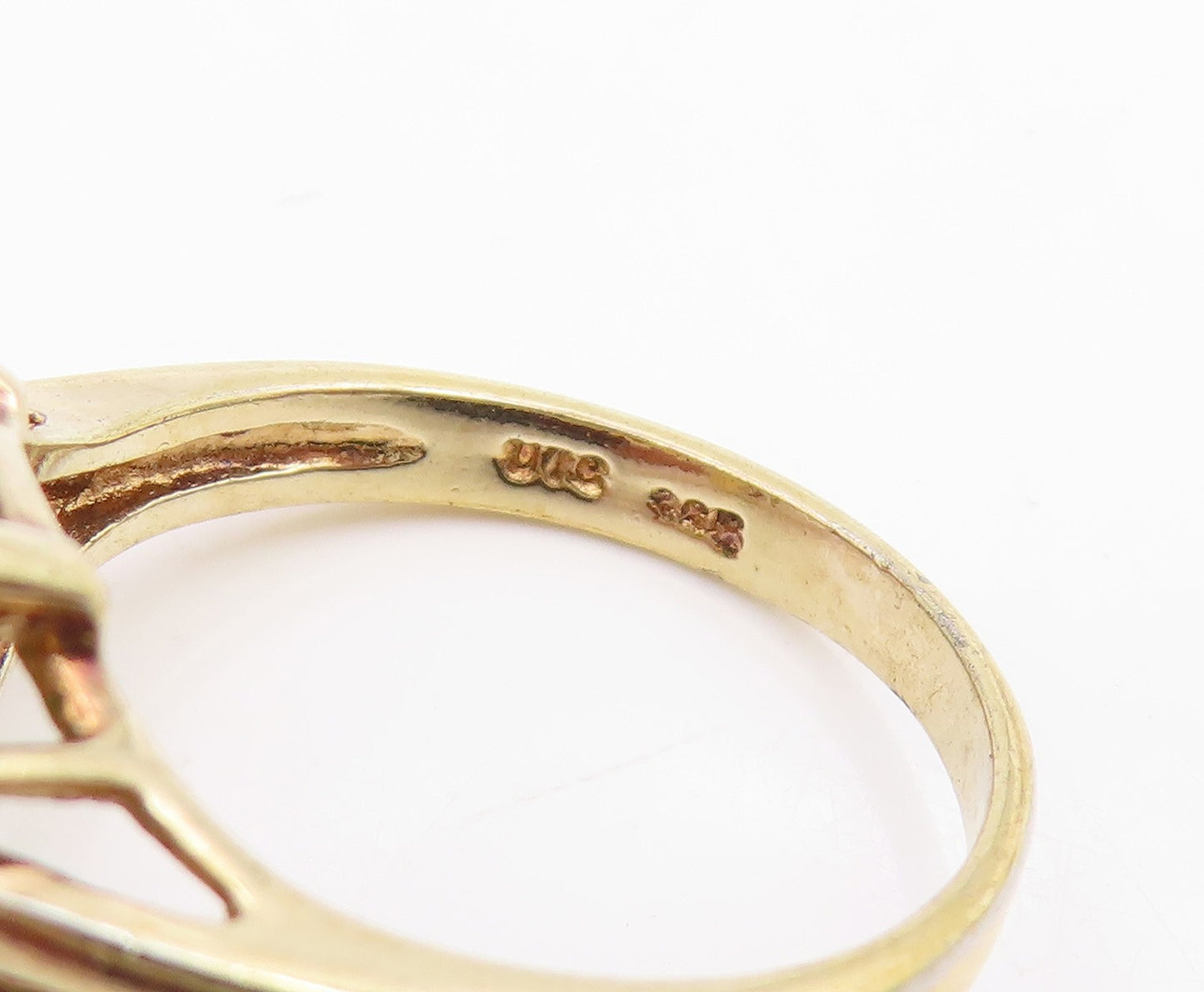 925 Sterling Silver Vintage Ring Gold Plated Pear Cut Jade Band  Sz 7  RG35615