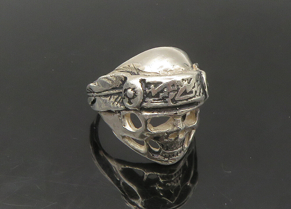925 Sterling Silver  Vintage Shiny Skeleton Head Biker Ring Sz 9  RG22318