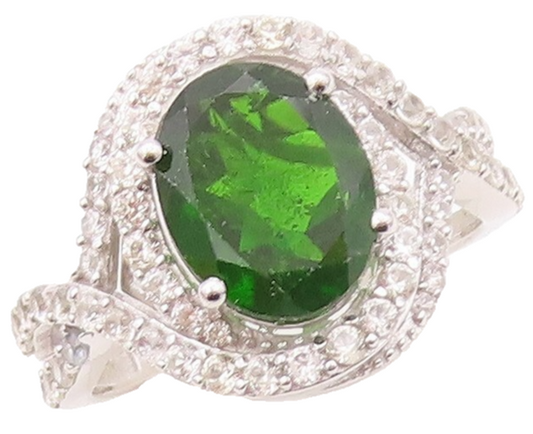 925 Sterling Silver Vintage Ring Designer Cut Green Halo White CZ  Sz 7  RG30935
