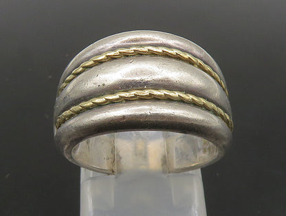 925 Silver & 14K GOLD  Vintage Two Tone Rope Twist Dome Band Ring Sz 6 RG23689