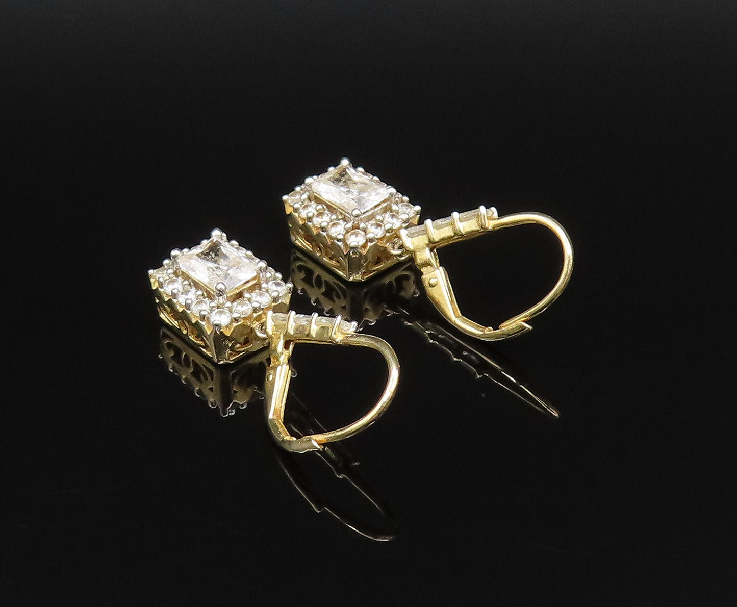 925 Silver  Vintage Elegant Gold Plated Topaz Square Frame Earrings  EG12072