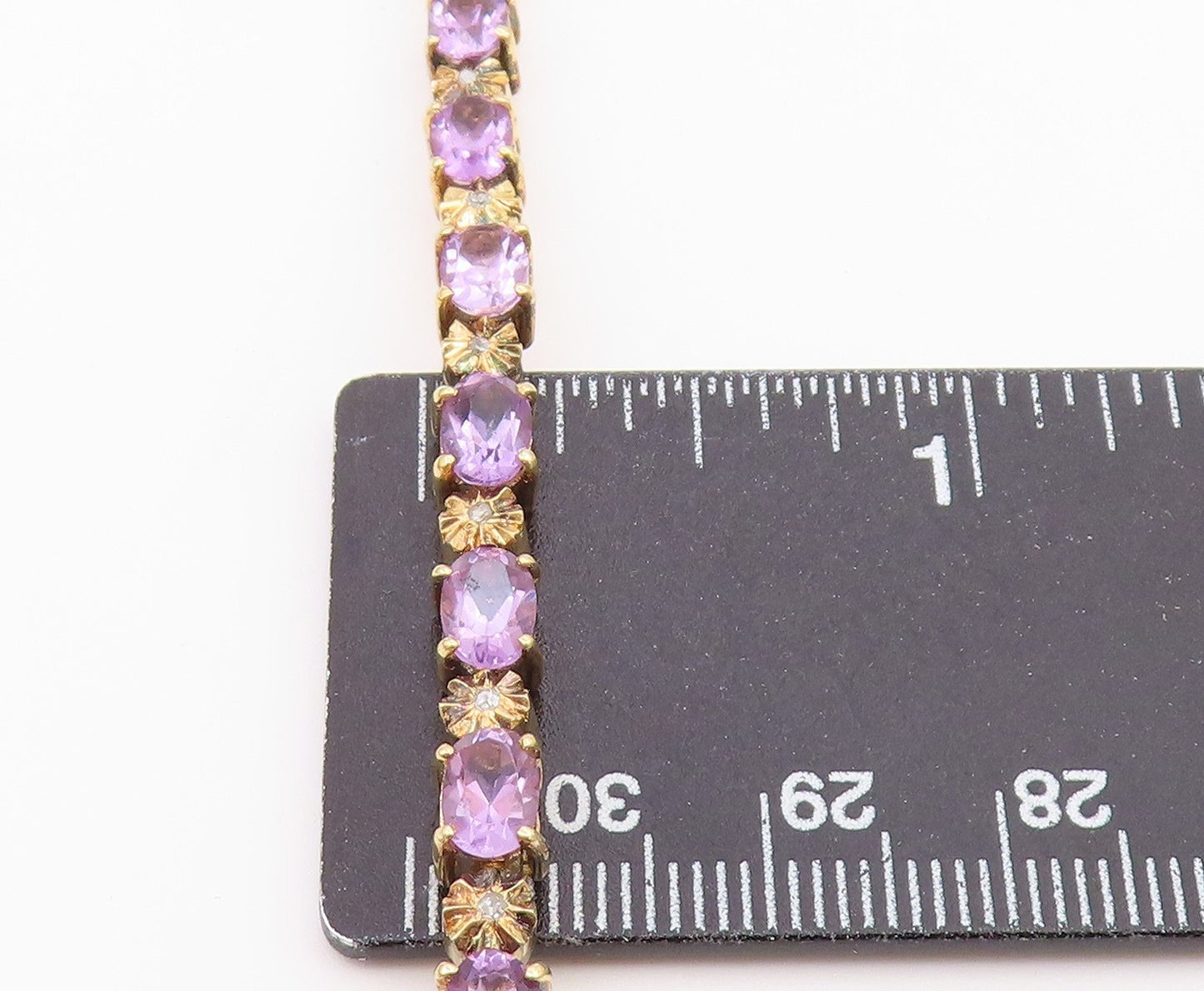 925 Sterling Silver  Vintage Genuine Diamond & Amethyst Chain Bracelet  BT8395