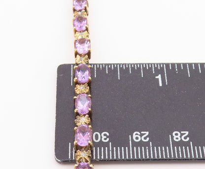 925 Sterling Silver  Vintage Genuine Diamond & Amethyst Chain Bracelet  BT8395