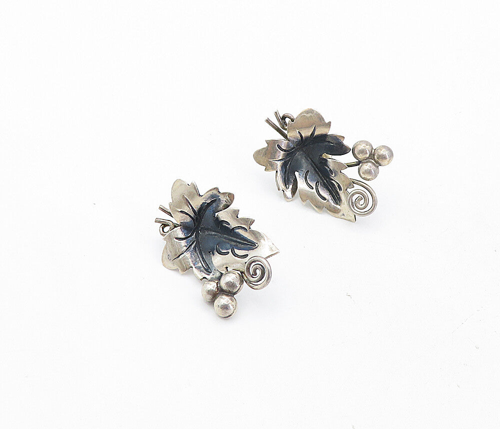 MEXICO 925 Sterling Silver  Vintage Floral Leaf Swirl Drop Earrings  EG4245