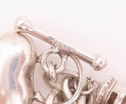 925 Sterling Silver Vintage Bracelet Heavy Dangling Charm Large Heart  BT10605