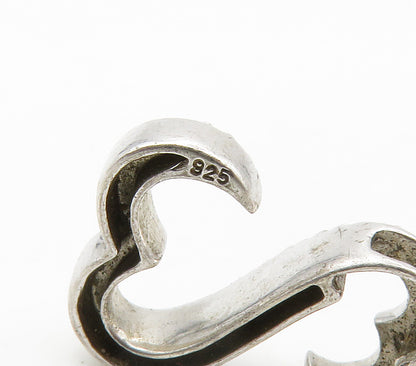 925 Sterling Silver  Vintage Genuine Diamonds Open Love Heart Pendant  PT11822