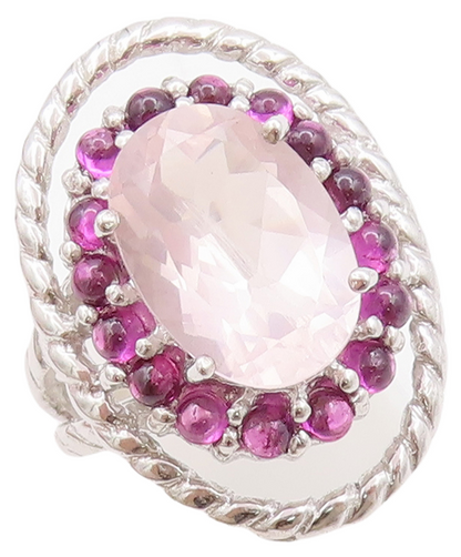 925 Sterling Silver Vintage Ring Designer Cabochon Pink Gemstones  Sz 7  RG29467