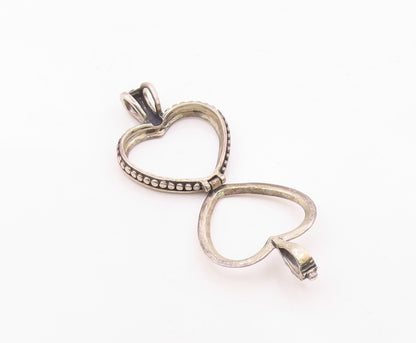 925 Sterling Silver  Vintage Shiny Open Love Heart Pendant (OPENS)  PT17126