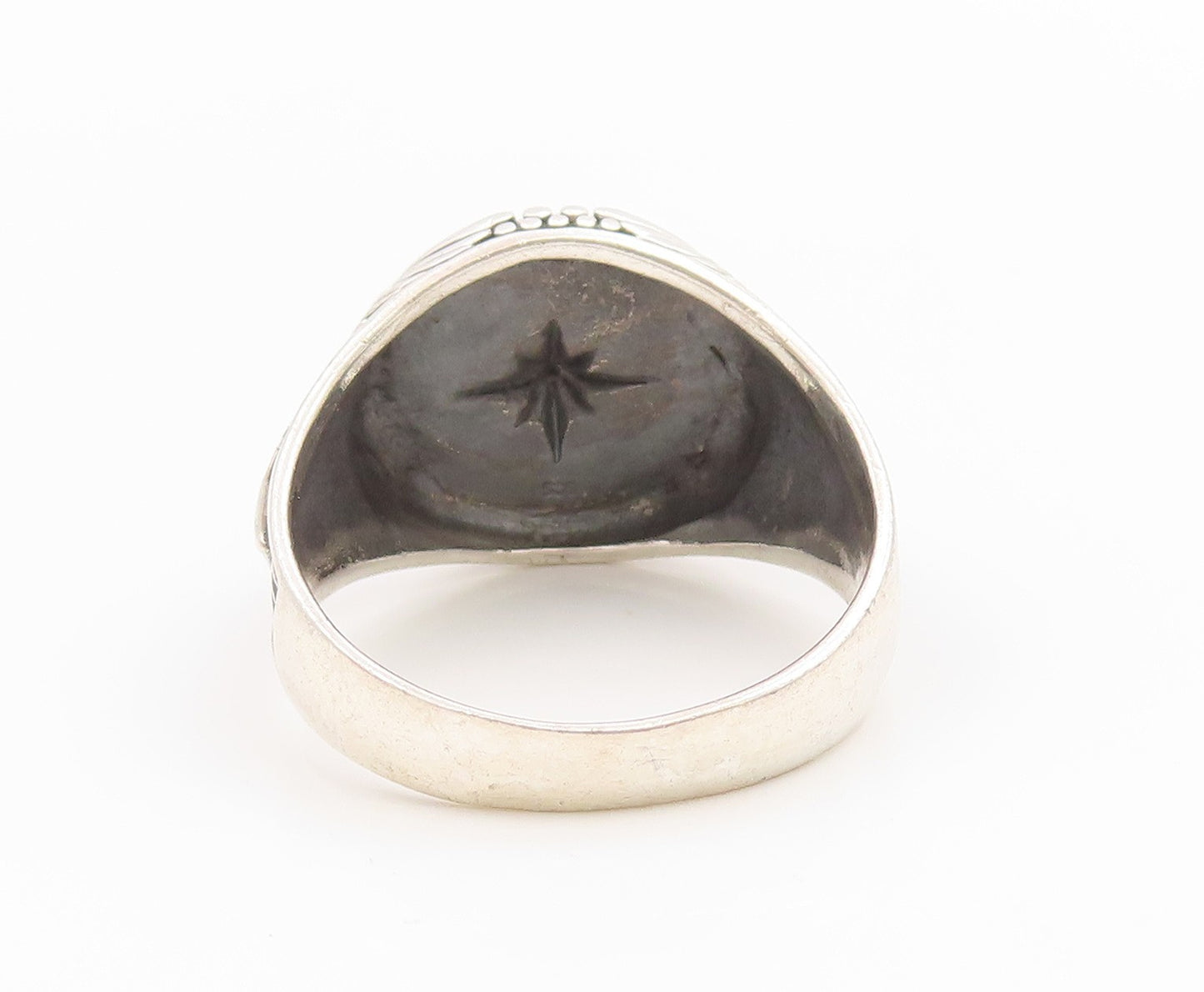 925 Sterling Silver Vintage Ring Nautical Compass & Anchor Band  Sz 13  RG36026