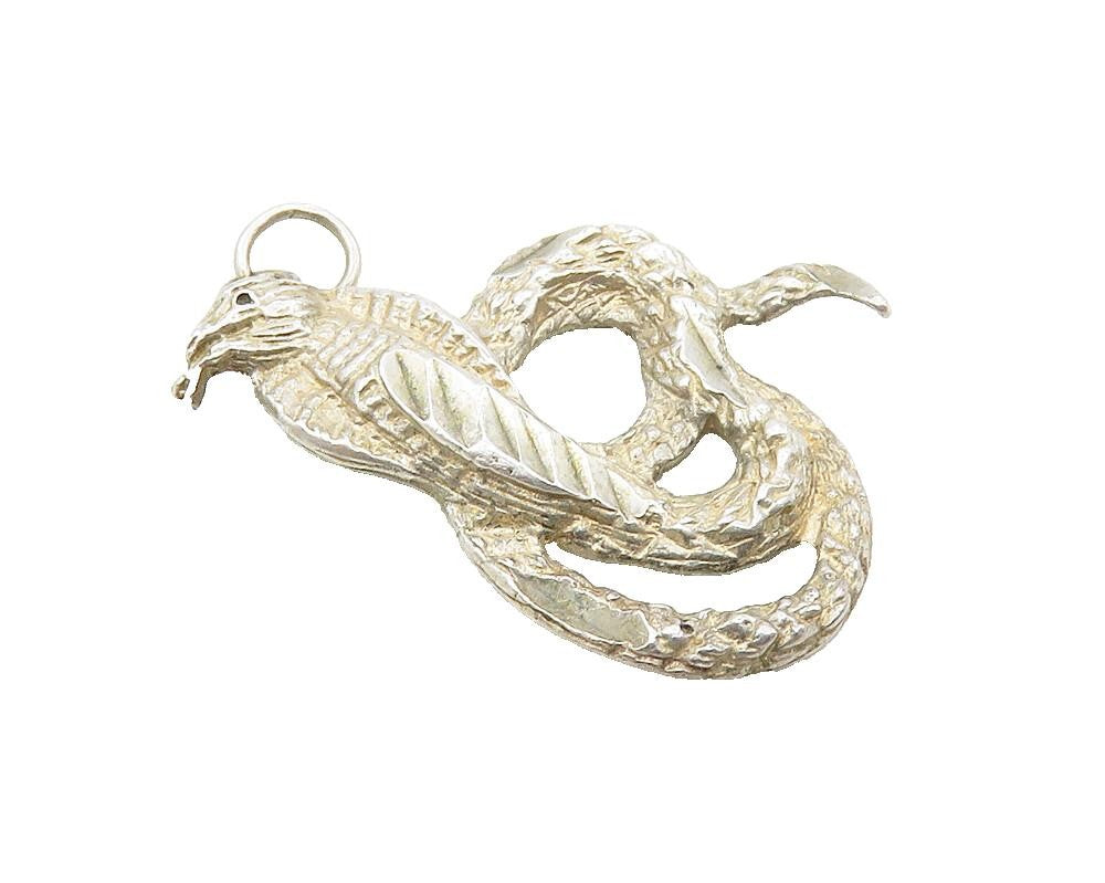 925 Sterling Silver  Vintage Cobra Snake Motif Etched Detail Pendant PT7673