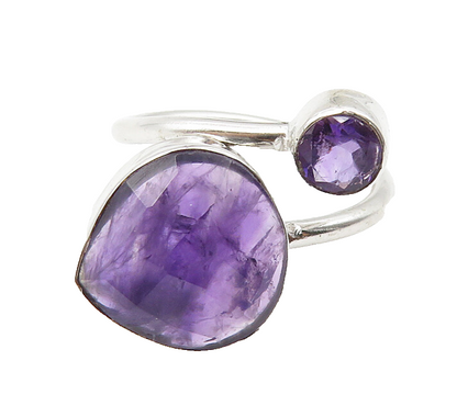 925 Sterling Silver  Faceted Amethyst Shiny Bypass Band Ring Sz 6  RG10567