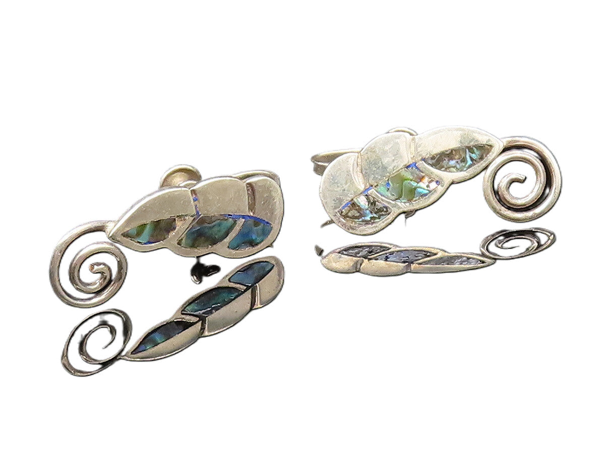 A. MUNOZ MEXICO 925 Silver  Vintage Abalone Spiral Screw Back Earrings EG12029