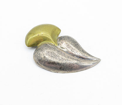 MEXICO 925 Sterling Silver  Vintage Two Tone Hollow Leaf Brooch Pin  BP1244