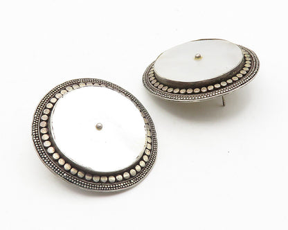 BALI 925 Sterling Silver  Vintage Mother Of Pearl Button Drop Earrings  EG5655