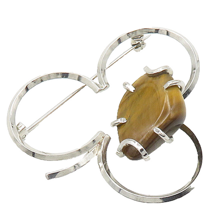 925 Sterling Silver  Vintage Tiger's Eye Shiny Clove Motif Brooch Pin  BP7317
