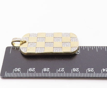 925 Sterling Silver  Shiny Cubic Zirconia Checkered Dog Tag Pendant  PT11125