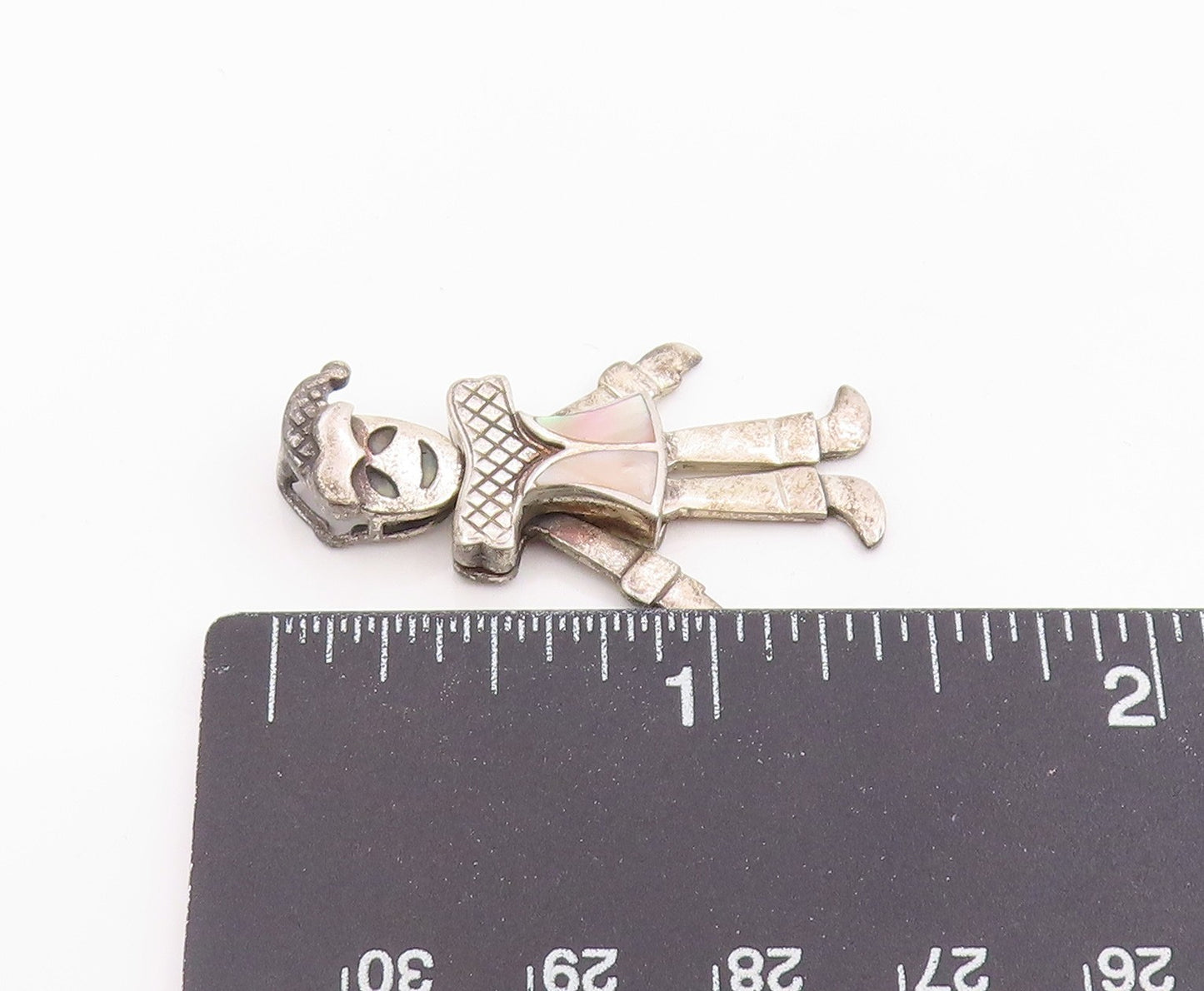 925 Sterling Silver Vintage Pendant Mother Of Pearl Inlay Circus Clown  PT26128