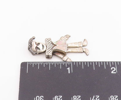925 Sterling Silver Vintage Pendant Mother Of Pearl Inlay Circus Clown  PT26128