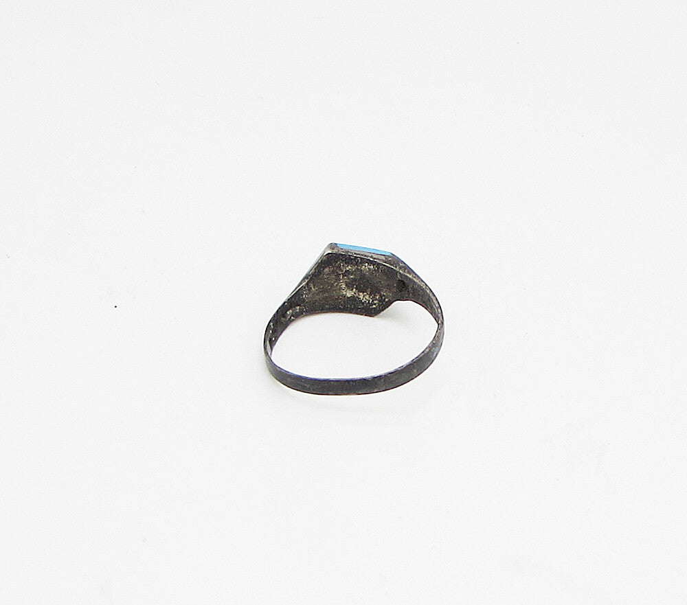 MEXICO 925 Sterling Silver  Vintage Inlay Turquoise Band Ring Sz 5  RG3120