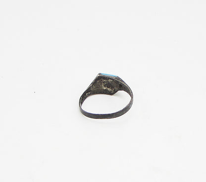 MEXICO 925 Sterling Silver  Vintage Inlay Turquoise Band Ring Sz 5  RG3120