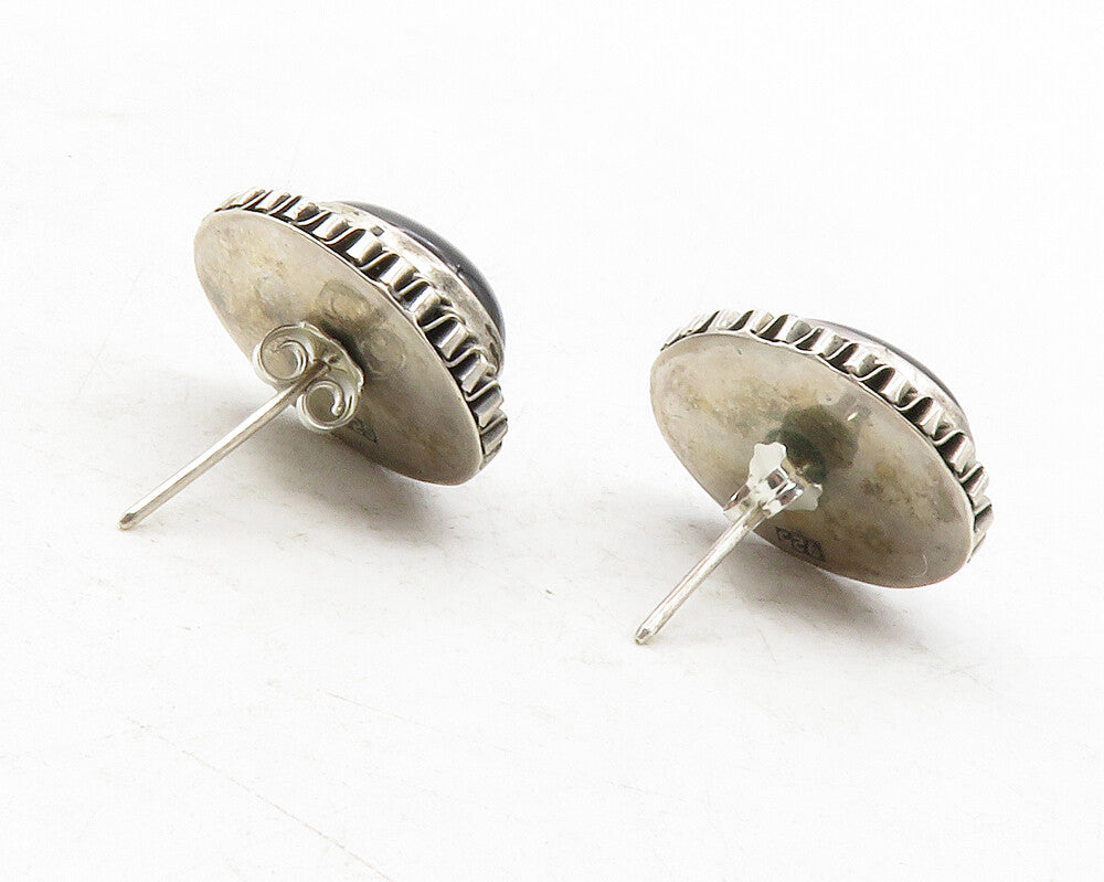 925 Sterling Silver  Vintage Cabochon Cut Black Onyx Drop Earrings  EG6343