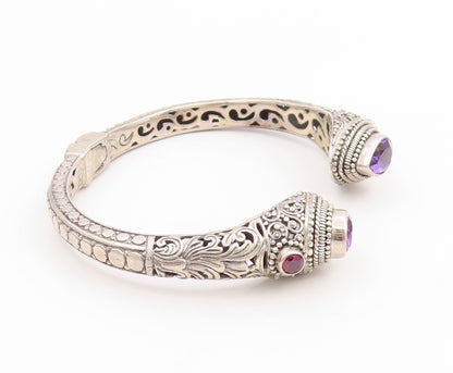 925 Sterling Silver Vintage Bracelet SARDA Amethyst Scrollwork Cuff  BT11768