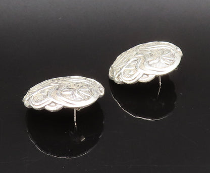 925 Sterling Silver  Vintage Floral Vine Round Dome Earrings  EG12259