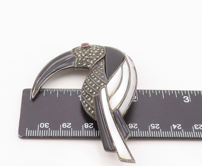 925 Sterling Silver Vintage Brooch Pin Multi Gemstone Inlay Toucan Bird  BP12571