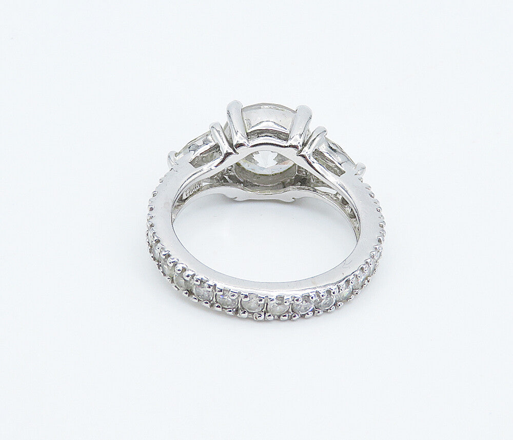925 Sterling Silver  Cubic Zirconia Solitaire With Accents Ring Sz 7  RG8328