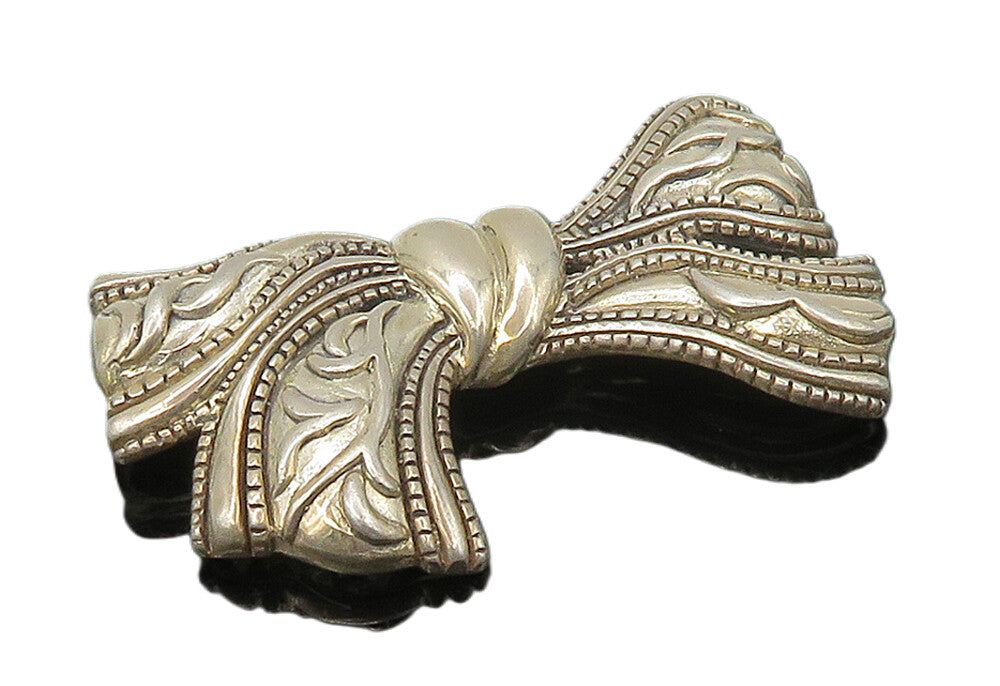 925 Sterling Silver  Vintage Floral Vine Bow Tied Ribbon Brooch Pin  BP6017