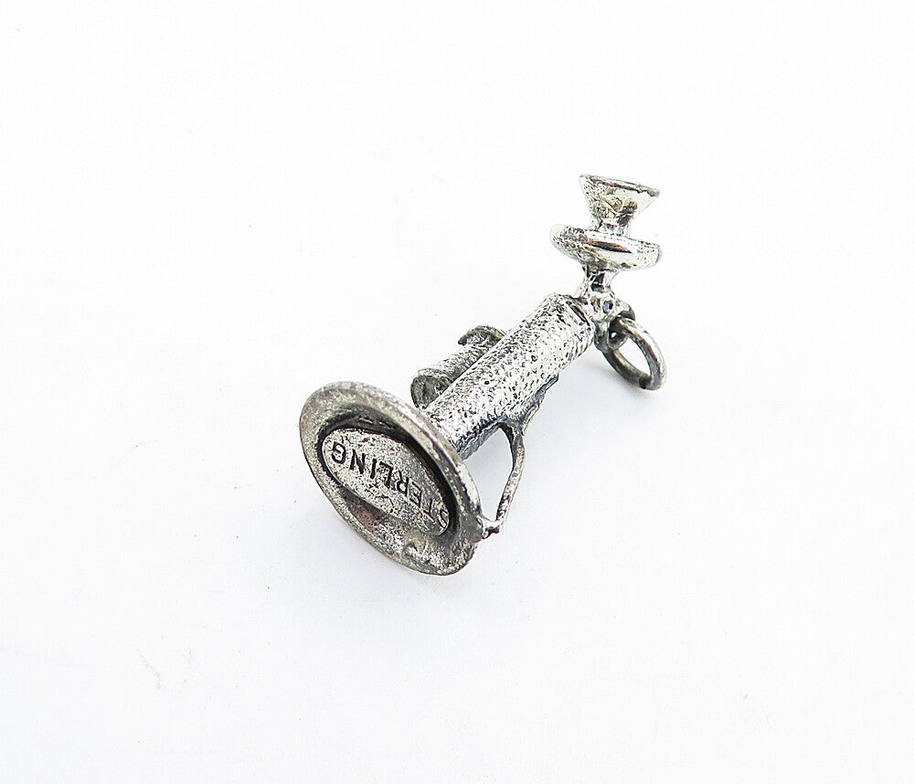 925 Sterling Silver  Vintage Petite Old Fashioned Telephone Pendant  PT4797